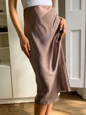 Aritzia Babaton Dusty Rose Pink Satin Glossy Slip Midi Skirt